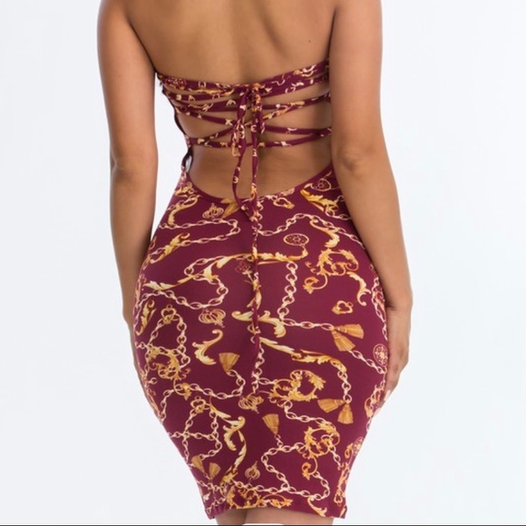New Chain Print Criss Cross Back Dress - Picture 5 of 7